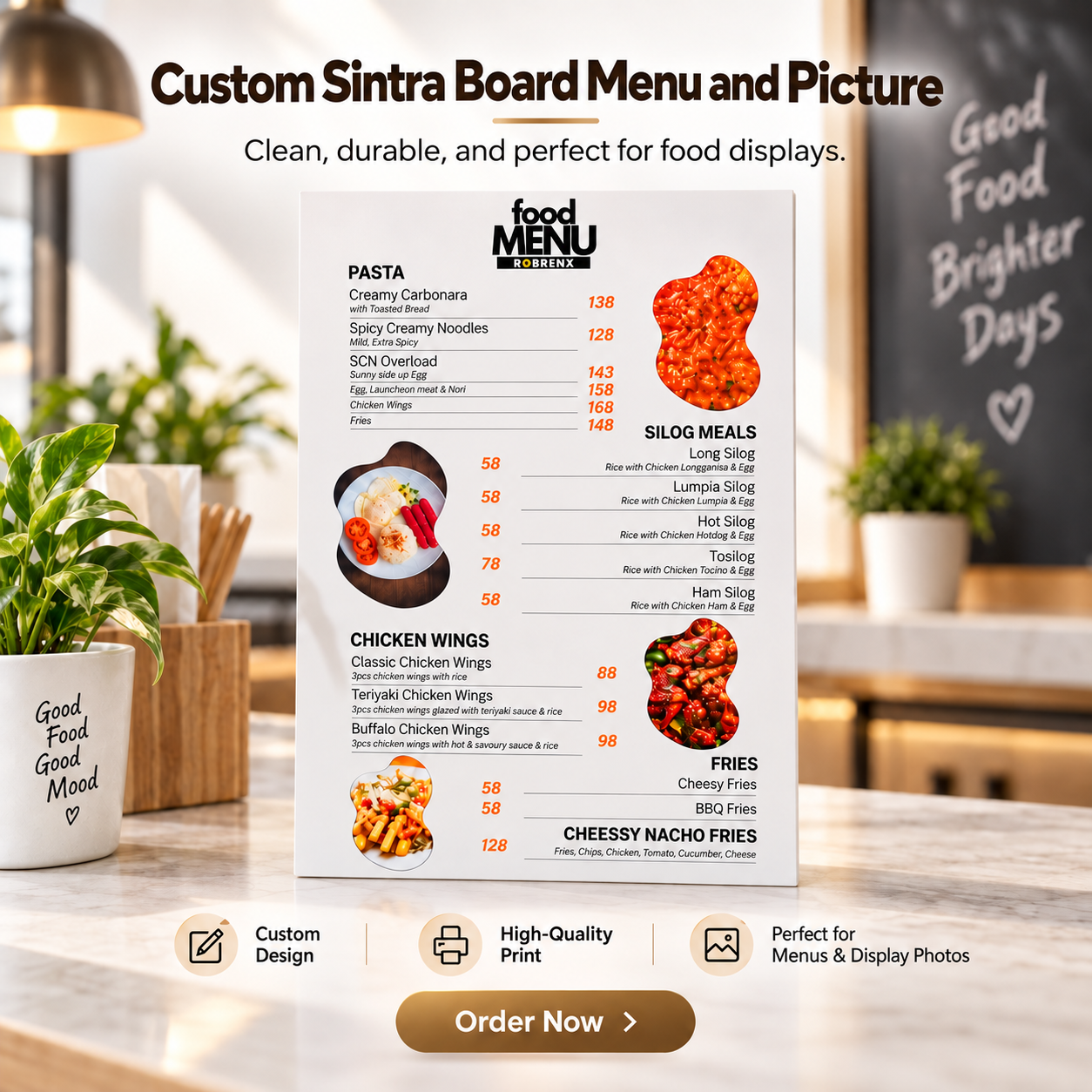 Custom Sintra Board Menu and Picture
