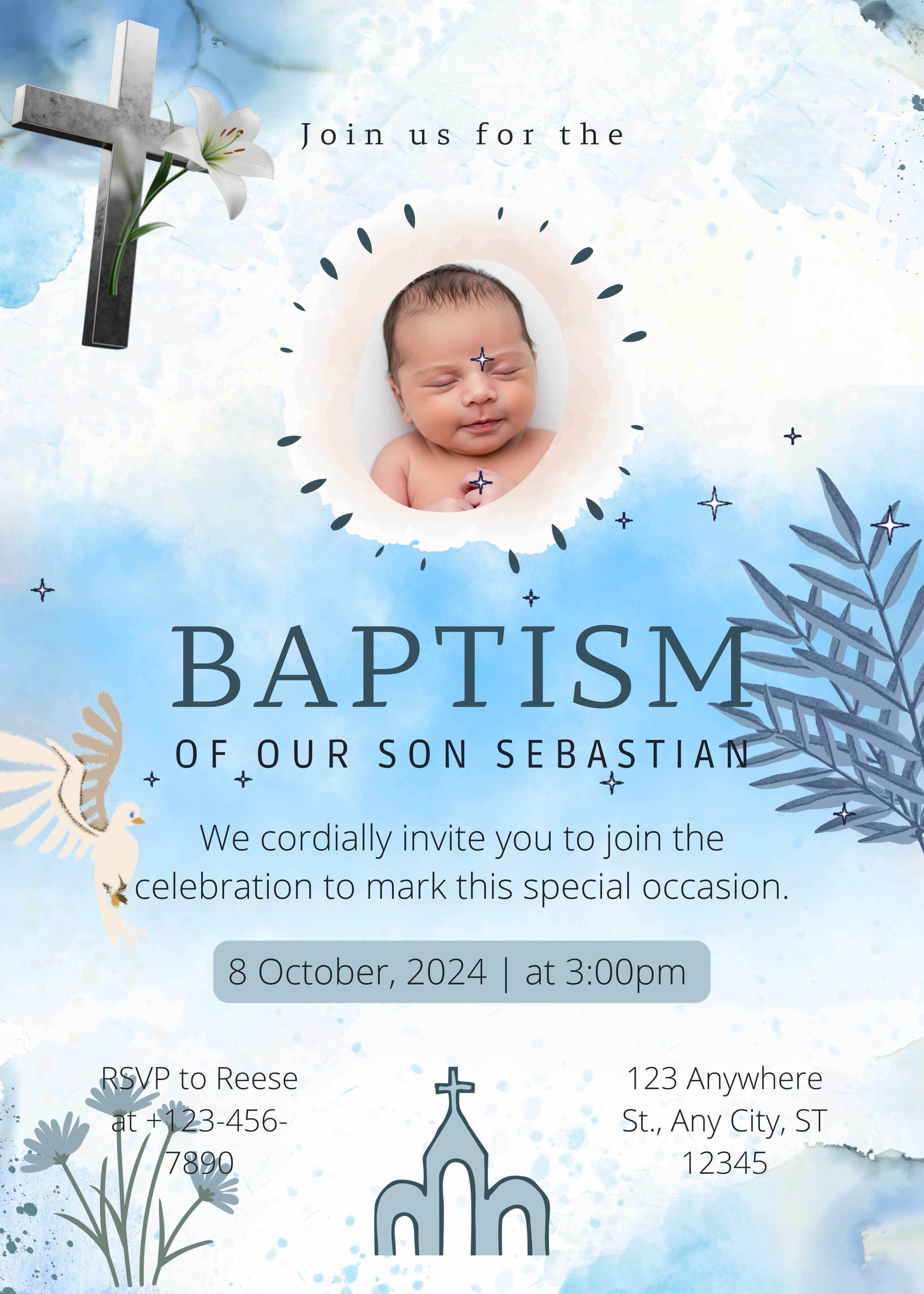 Baby Boy Baptism Digital Design (Editable)