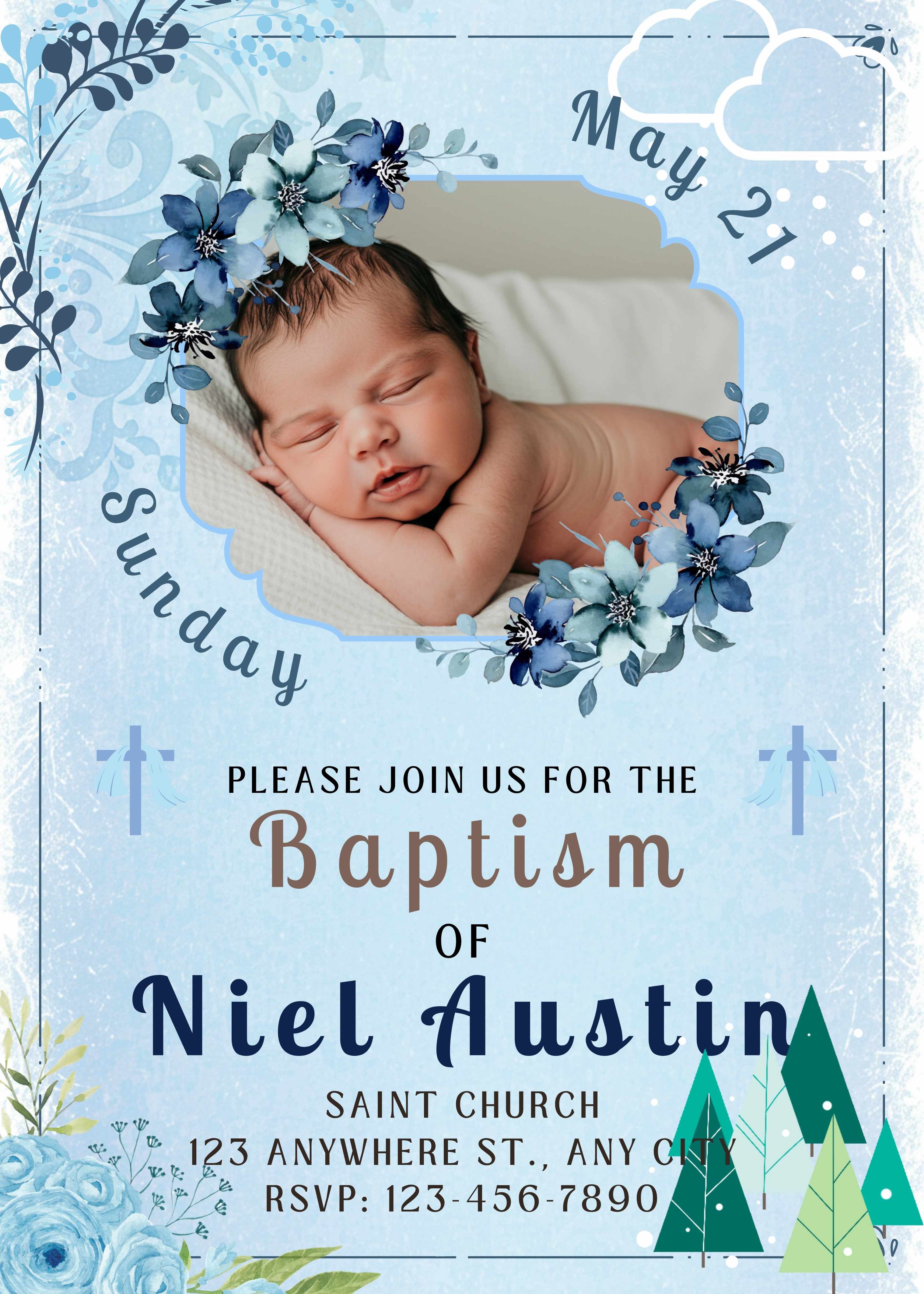 Baby Boy Baptism Digital Design (Editable)