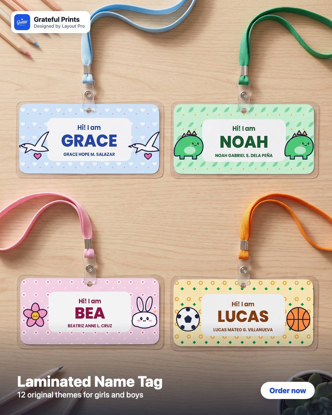Personalized Laminated School Name Tag
