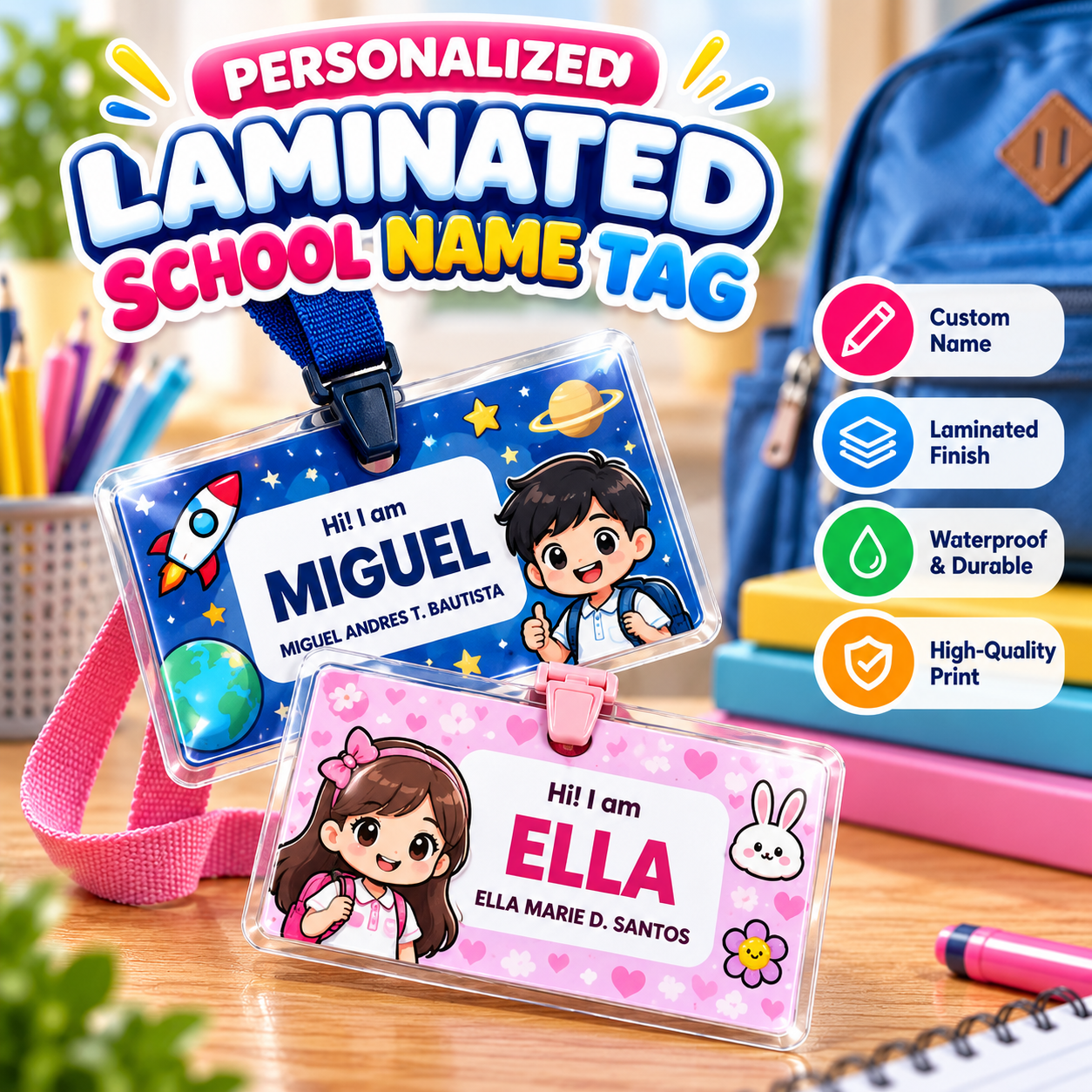 Personalized Laminated School Name Tag