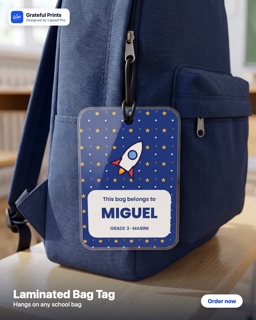 Personalized School Bag Tag with Loop