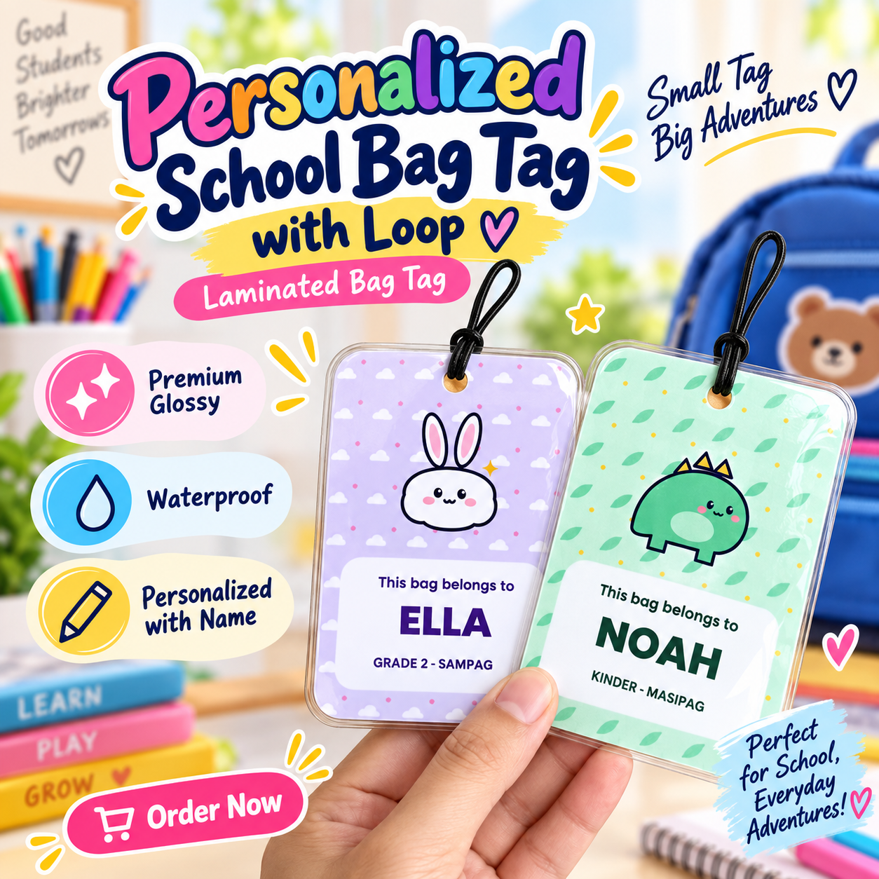 Personalized School Bag Tag with Loop