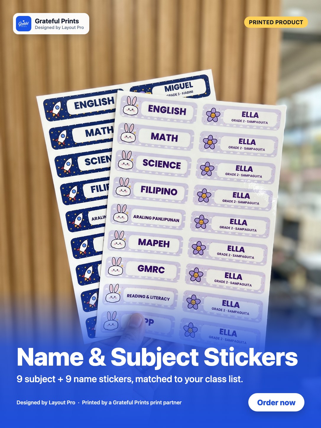 Name and Subject Sticker Set for School