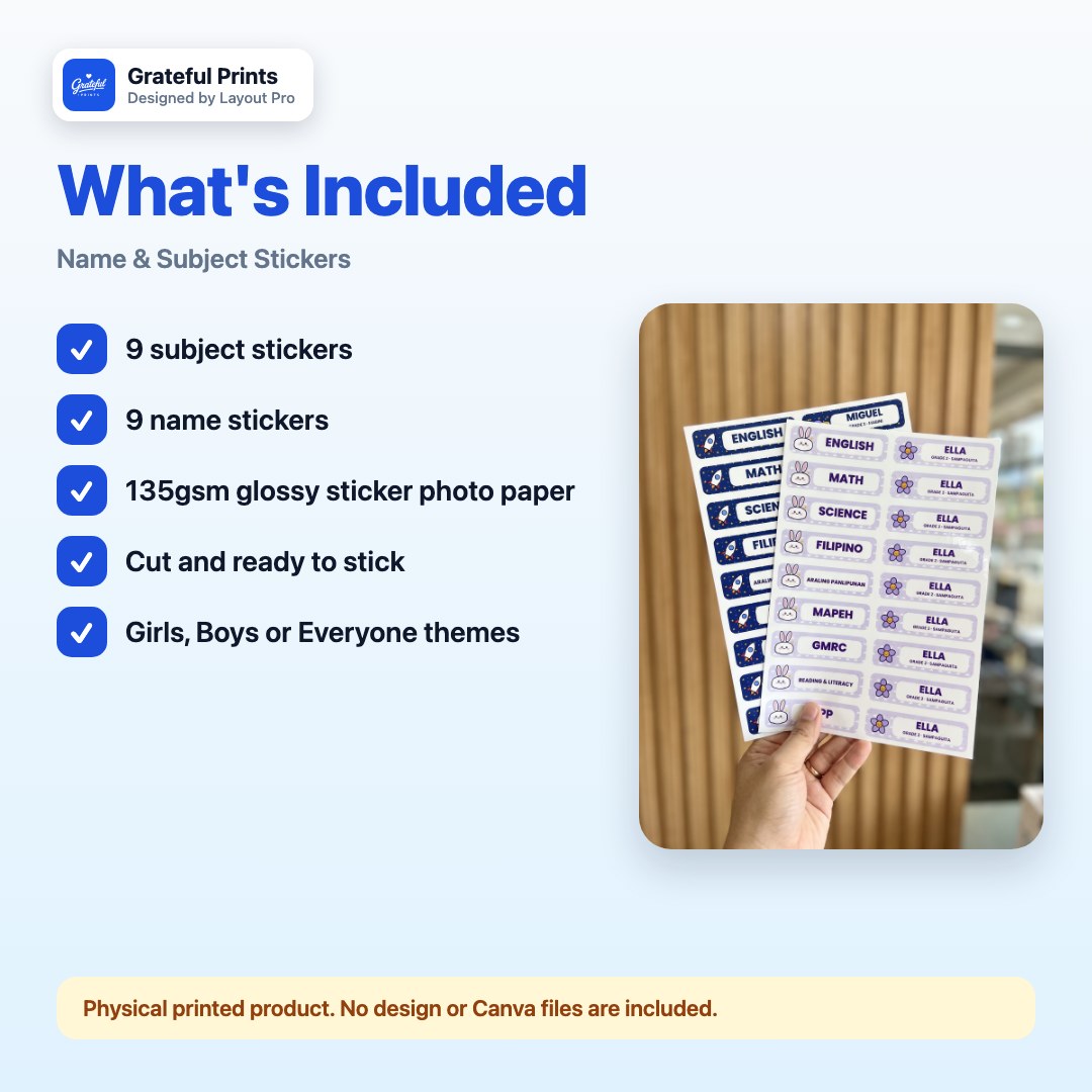 Name and Subject Sticker Set for School