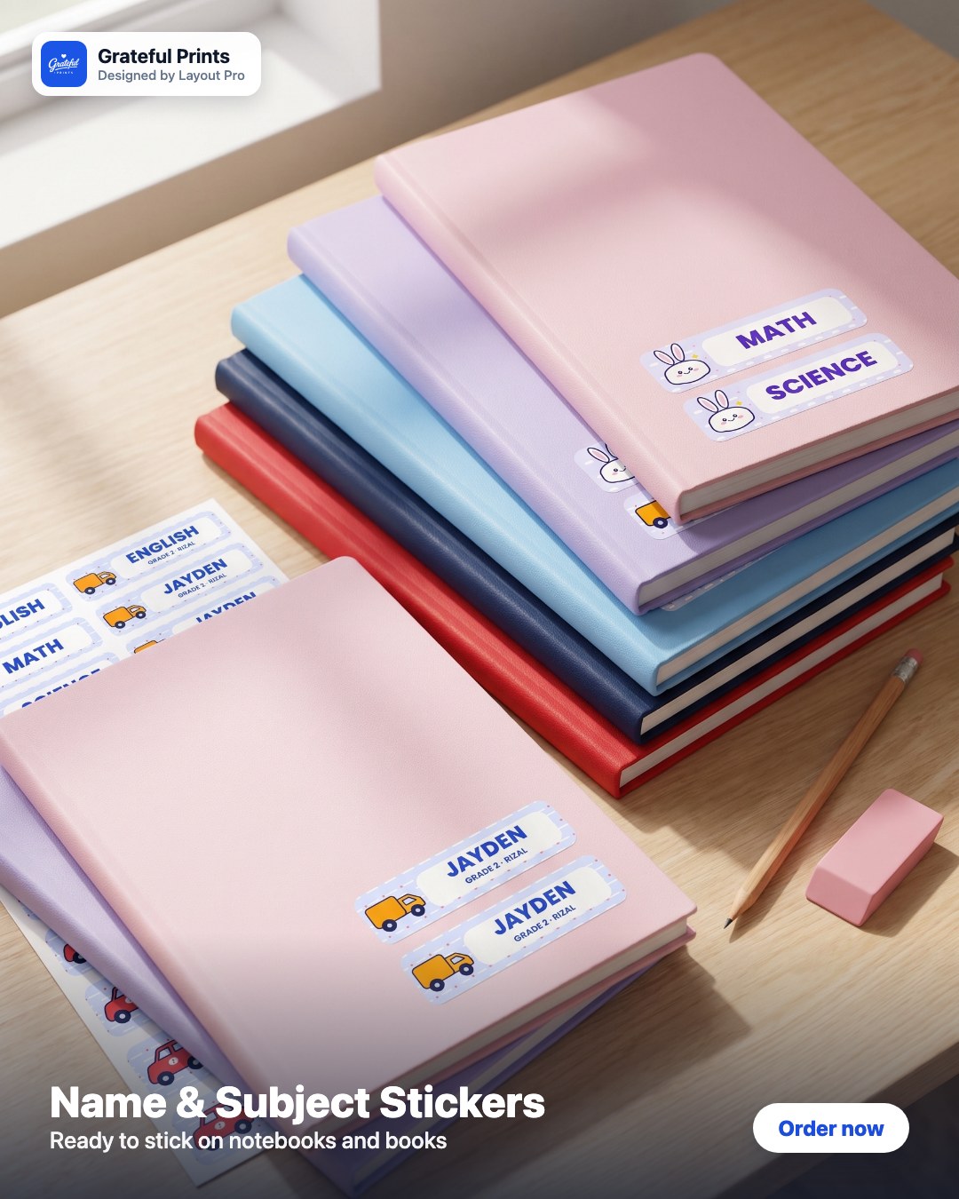 Name and Subject Sticker Set for School