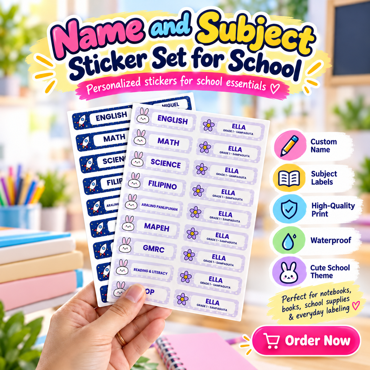 Name and Subject Sticker Set for School