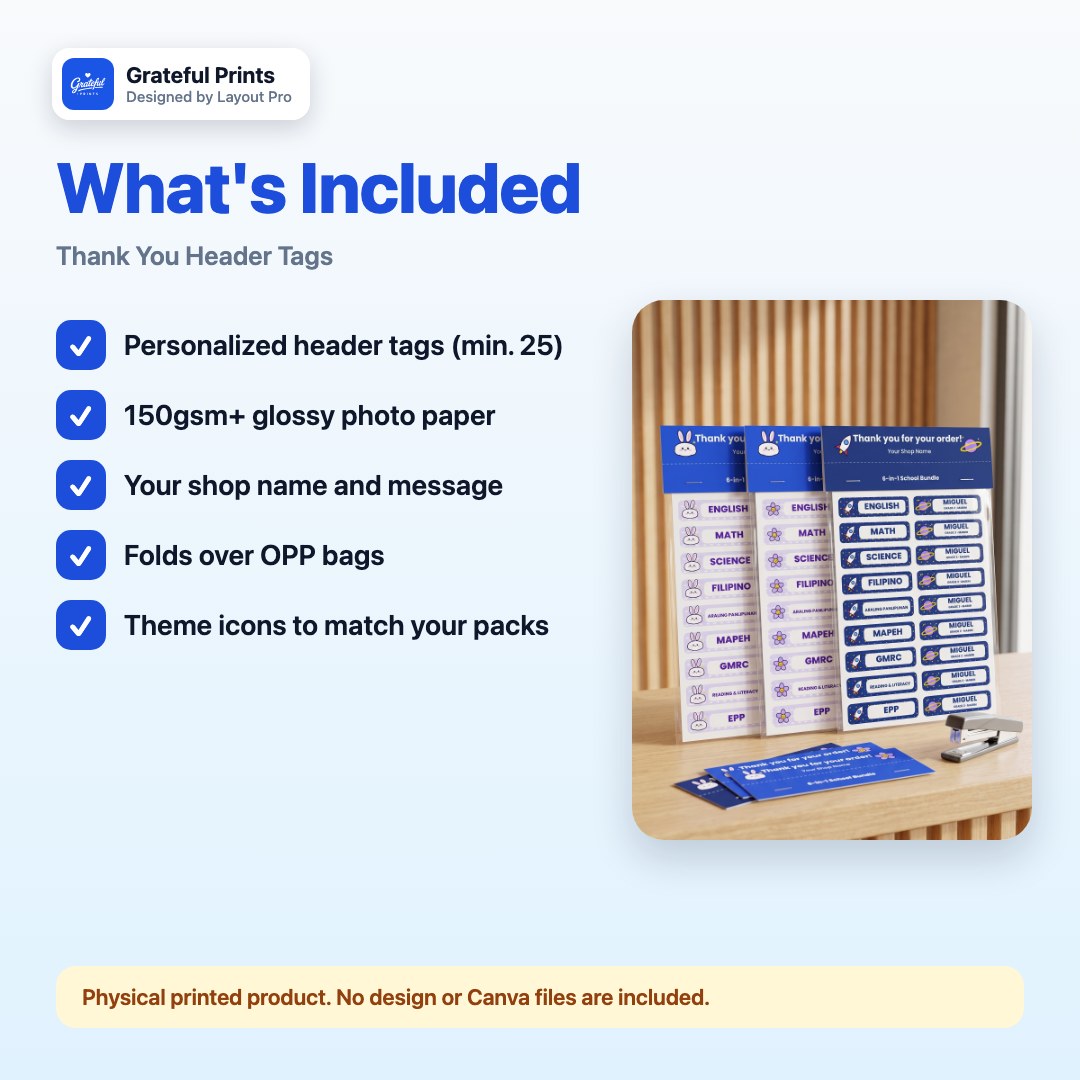 Thank You Header Tags for Packaging